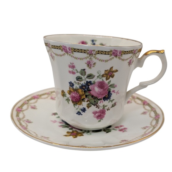 Vintage Allyn Nelson Collection Teacup and Saucer England Pink Rose Gold SEE - Picture 3 of 16